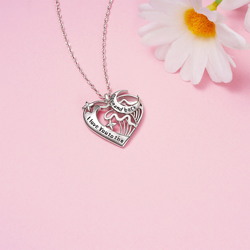Gnoce Love Heart Moon Necklace Platinum-plated Silver Blend_4
