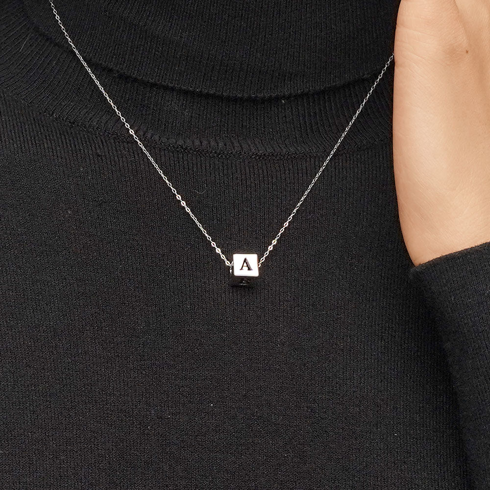 Gnoce Engravable Four-sided Letter Cube Necklace_5