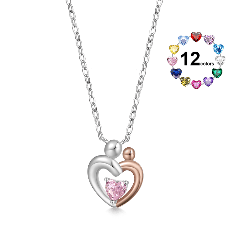 Gnoce Mother Child Hugging Birthstone Necklace_1