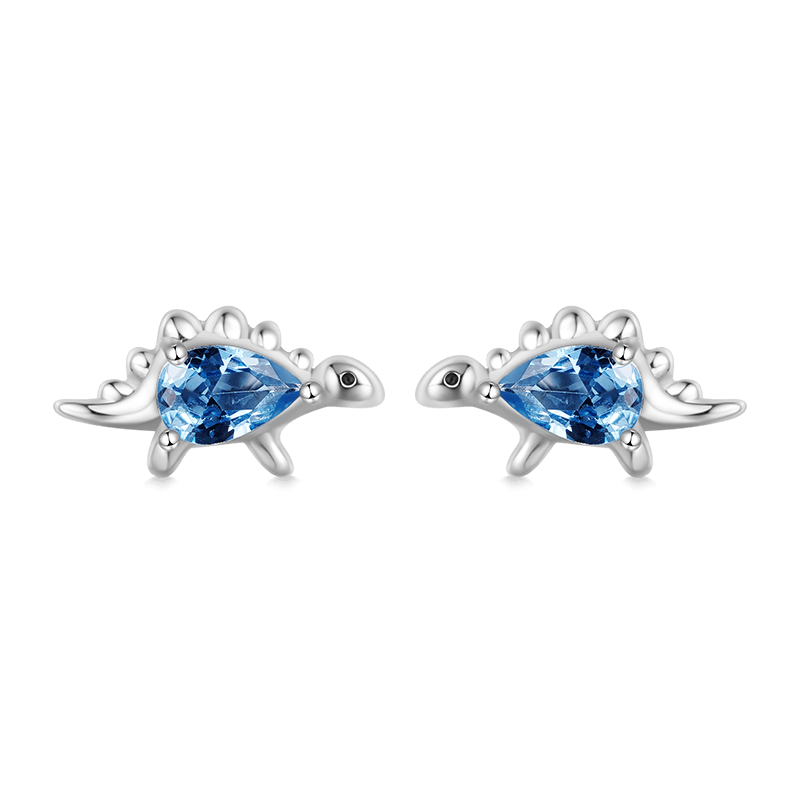 Gnoce Sparkling Stegosaurus Stud Earrings Platinum-plated Silver Blend_2