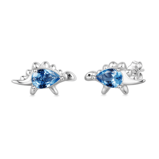 Gnoce Sparkling Stegosaurus Stud Earrings Platinum-plated Silver Blend_1