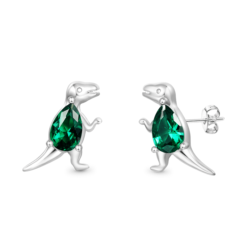 Gnoce Sparkling Tyrannosaurus Rex Stud Earrings Platinum-plated Silver Blend_1