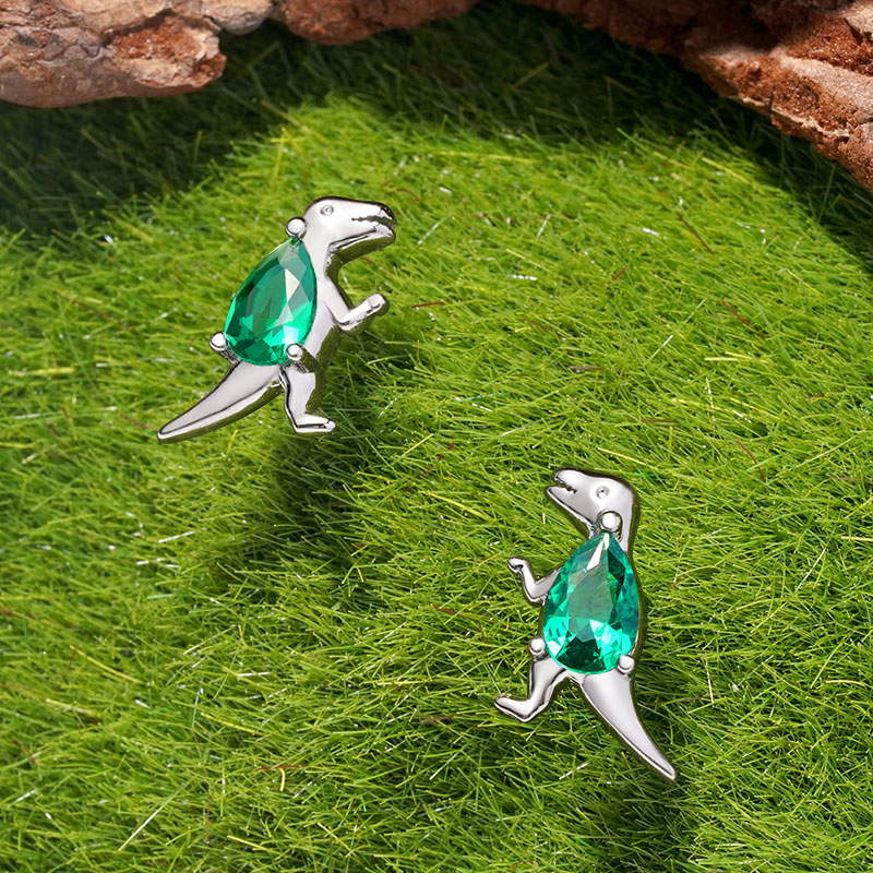 Gnoce Sparkling Tyrannosaurus Rex Stud Earrings Platinum-plated Silver Blend_3