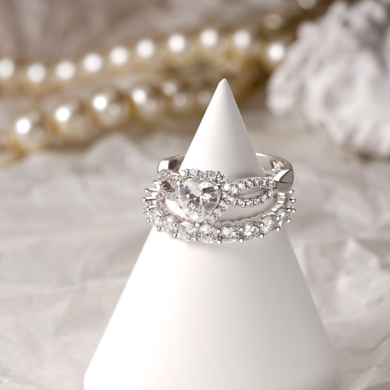 Gnoce Heart Cut Stackable Ring Set Platinum-plated Silver Blend_3