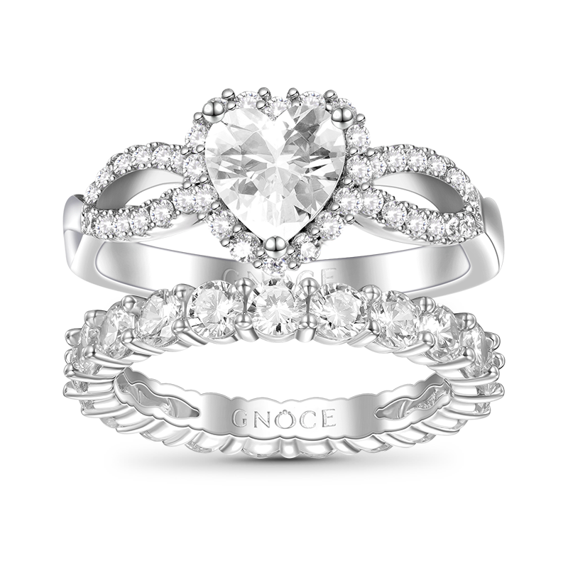 Gnoce Heart Cut Stackable Ring Set Platinum-plated Silver Blend_1