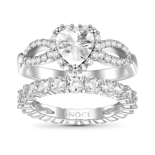 Gnoce Heart Cut Stackable Ring Set Platinum-plated Silver Blend_1