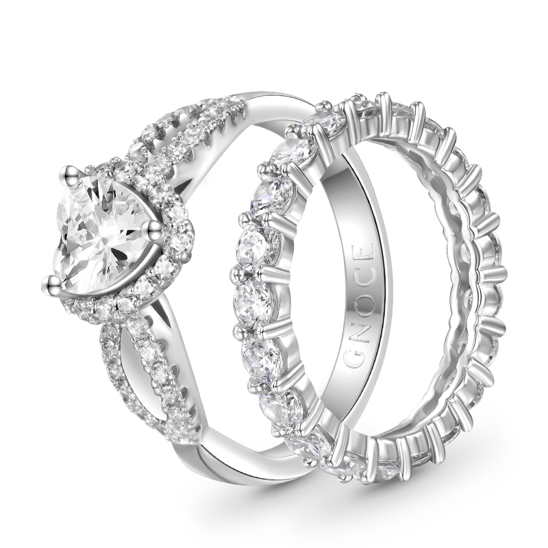 Gnoce Heart Cut Stackable Ring Set Platinum-plated Silver Blend_2