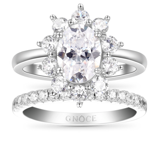 Gnoce Sparkling Oval Cut Stackable Ring Set Platinum-plated Silver Blend_1