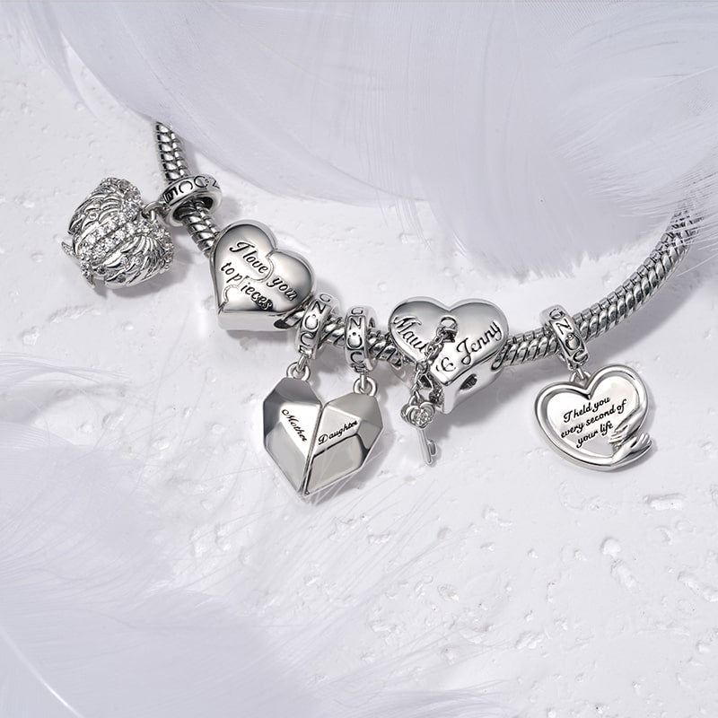 Gnoce Magnet Heart Engravable Charm Platinum-plated Silver Blend_5