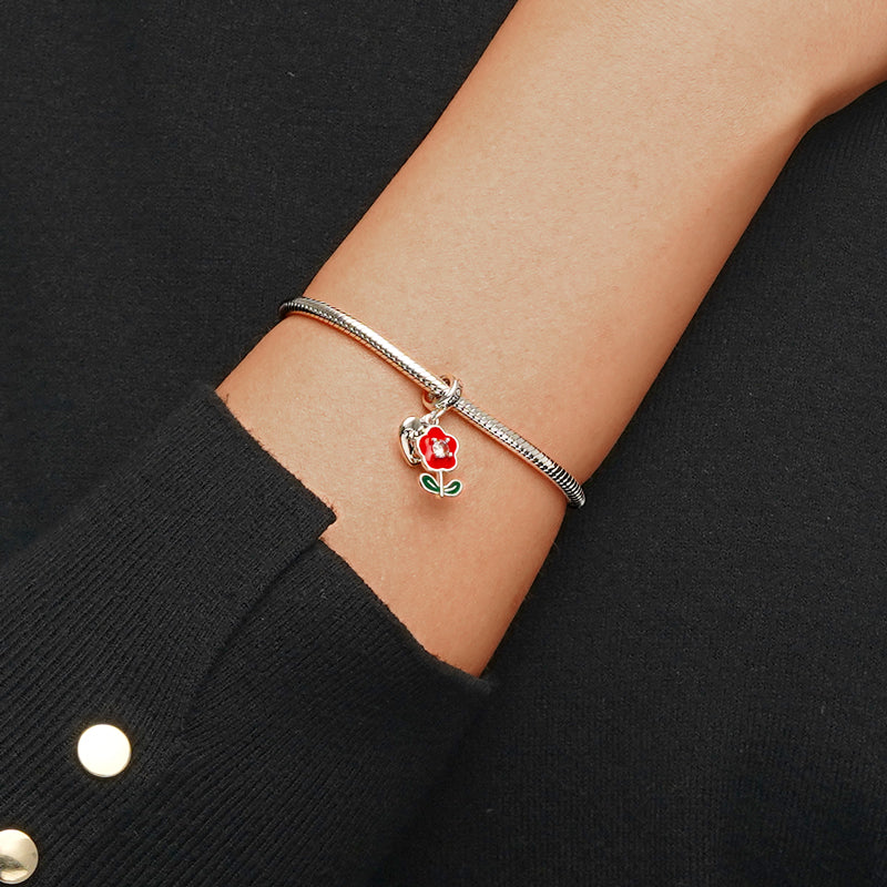 Gnoce Engravable Small Flower Heart Pendant Dangle Charm_5