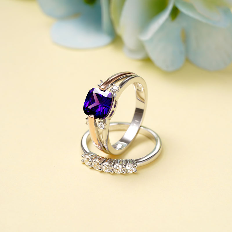 Gnoce Amethyst Princess Cut Stackable Ring Set_3