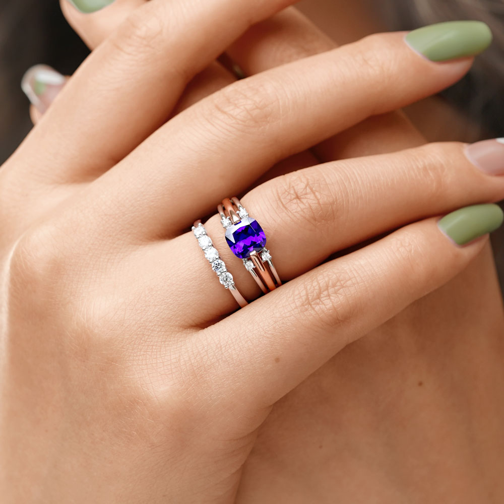 Gnoce Amethyst Princess Cut Stackable Ring Set_5