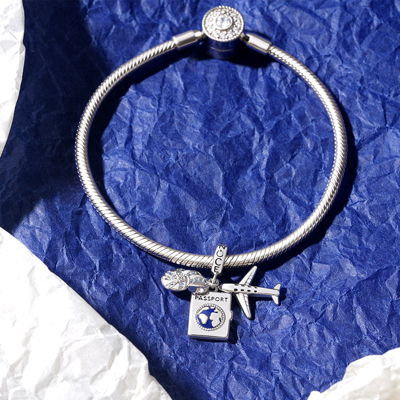 Gnoce Airplane, Passport & Conch Triple Pendant Dangle Charm_3