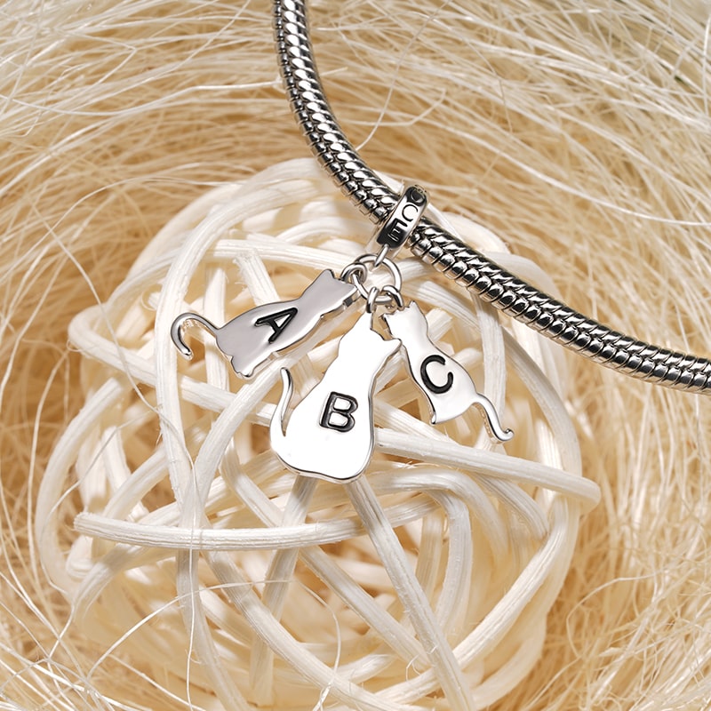 Gnoce Multi-pet Letters Personalized Cat Charm Platinum-plated Silver Blend_3