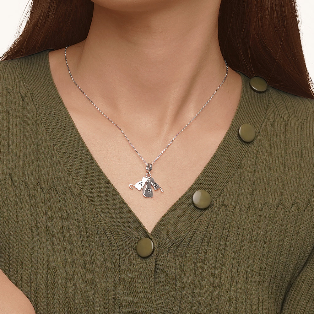 Gnoce Multi-pet Letters Personalized Cat Charm Platinum-plated Silver Blend_5