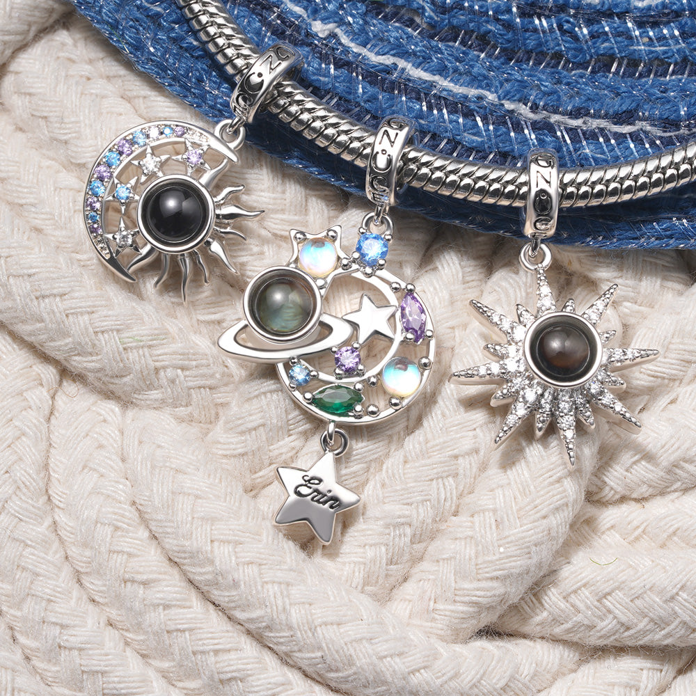 Gnoce Projection Moon Sun Personalized Photo Charm Platinum-plated Silver Blend_3