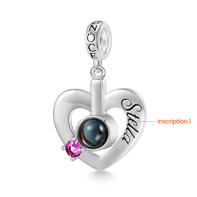 Gnoce Birthstone Heart Engravable Projection Photo Pendant Dangle Charm_3