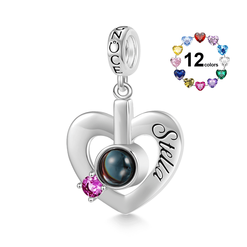 Gnoce Birthstone Heart Engravable Projection Photo Pendant Dangle Charm_2