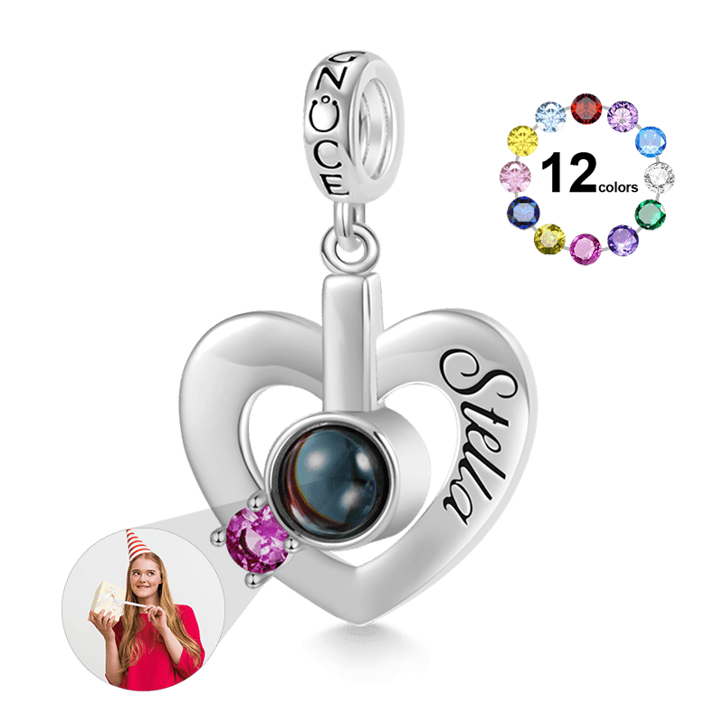 Gnoce Birthstone Heart Engravable Projection Photo Pendant Dangle Charm_1