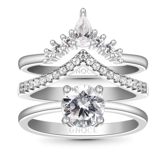 Gnoce Classic Sparkle Round-cut Stackable Ring Set Platinum-plated Silver Blend_1