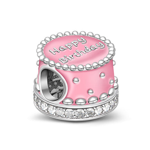 Gnoce "Happay Birthday"Pink Birthday Cake 925 Sterling Silver Charm Bead_1