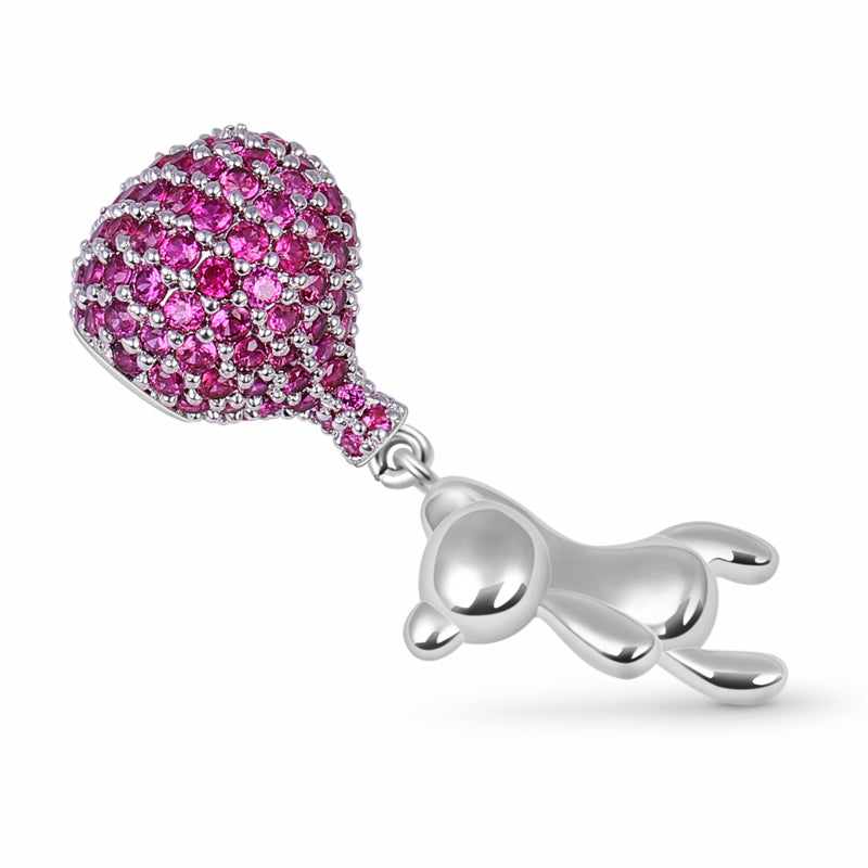Gnoce "Bear with Balloon" Charm Pendant with Rose Red Czs fits for Bracelet or Necklace_2