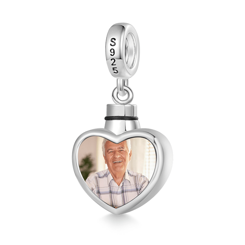 Gnoce Personalized Photo Heart Urn Ashes Charm Platinum-plated Silver Blend_3