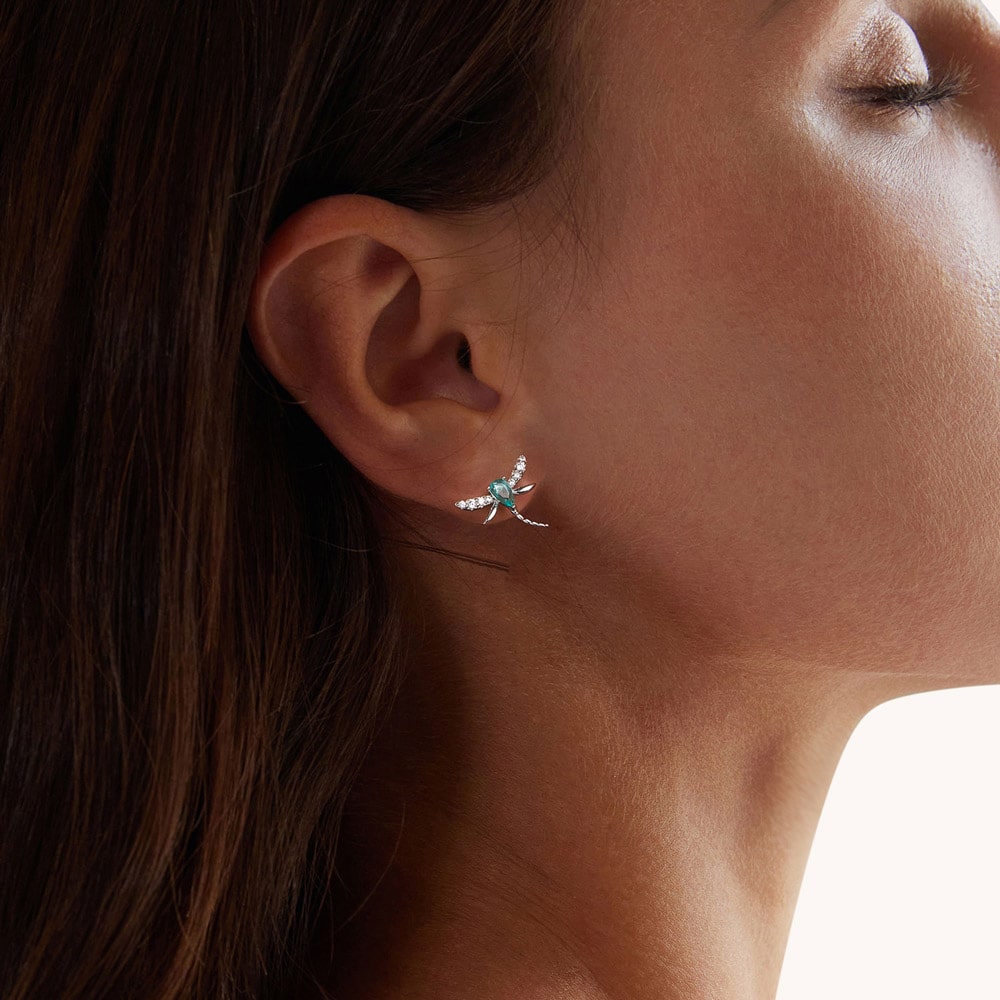 Gnoce Elegant Green Dragonfly Stud Earrings_3