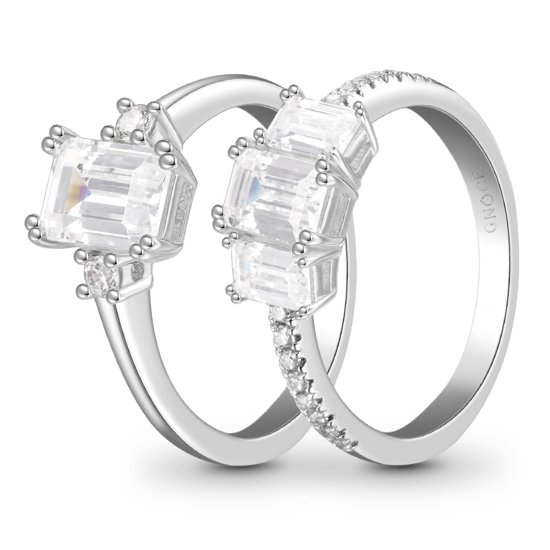 Gnoce Sparkling Rectangular Cut Stackable Ring Set Platinum-plated Silver Blend_2