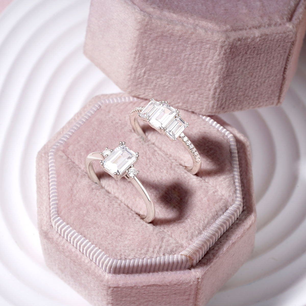 Gnoce Sparkling Rectangular Cut Stackable Ring Set Platinum-plated Silver Blend_3