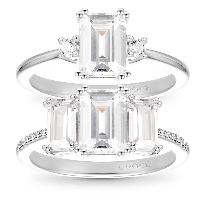 Gnoce Sparkling Rectangular Cut Stackable Ring Set Platinum-plated Silver Blend_1