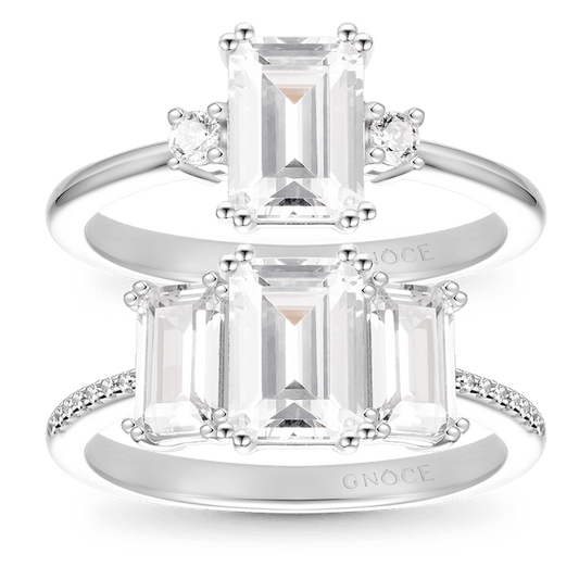 Gnoce Sparkling Rectangular Cut Stackable Ring Set Platinum-plated Silver Blend_1
