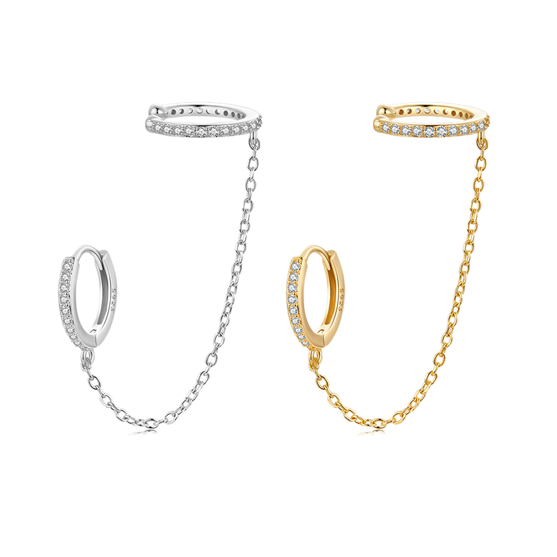 Gnoce Ear Cuff Chain Threader Gold Hoop Earrings_2