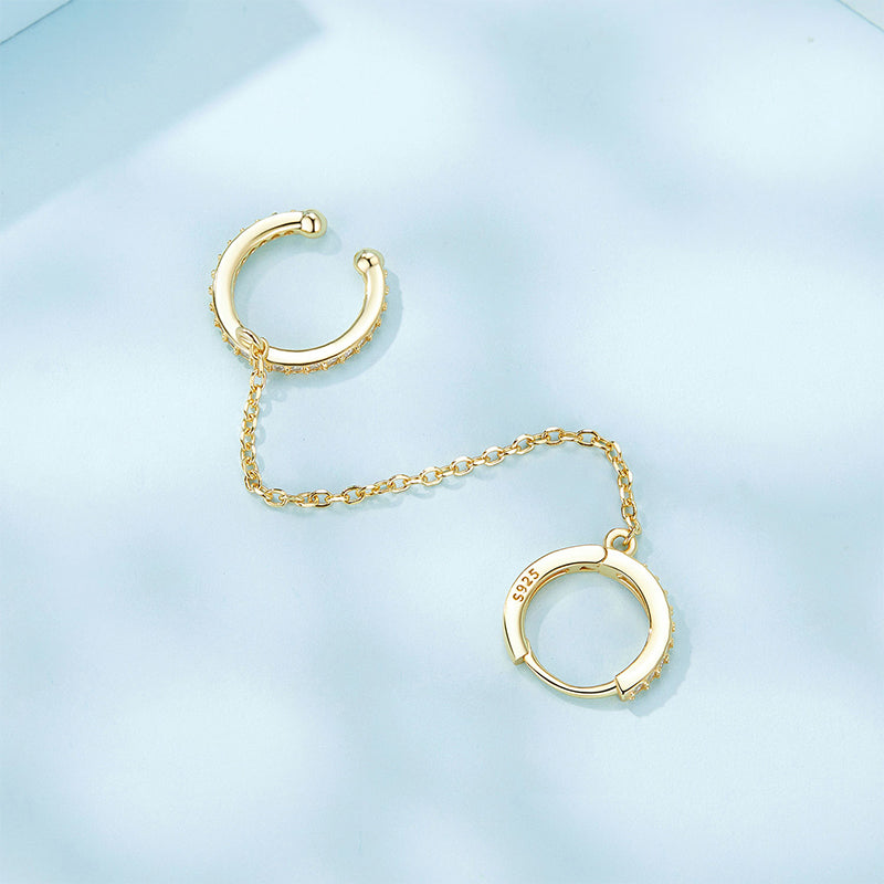 Gnoce Ear Cuff Chain Threader Gold Hoop Earrings_4