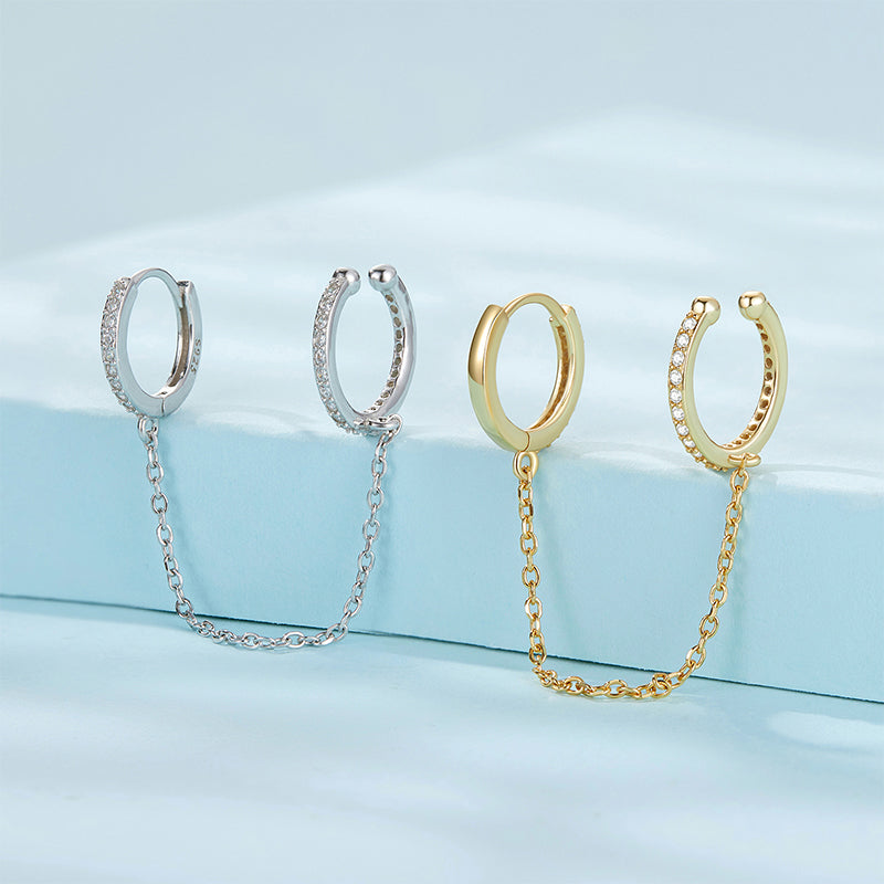 Gnoce Ear Cuff Chain Threader Gold Hoop Earrings_3