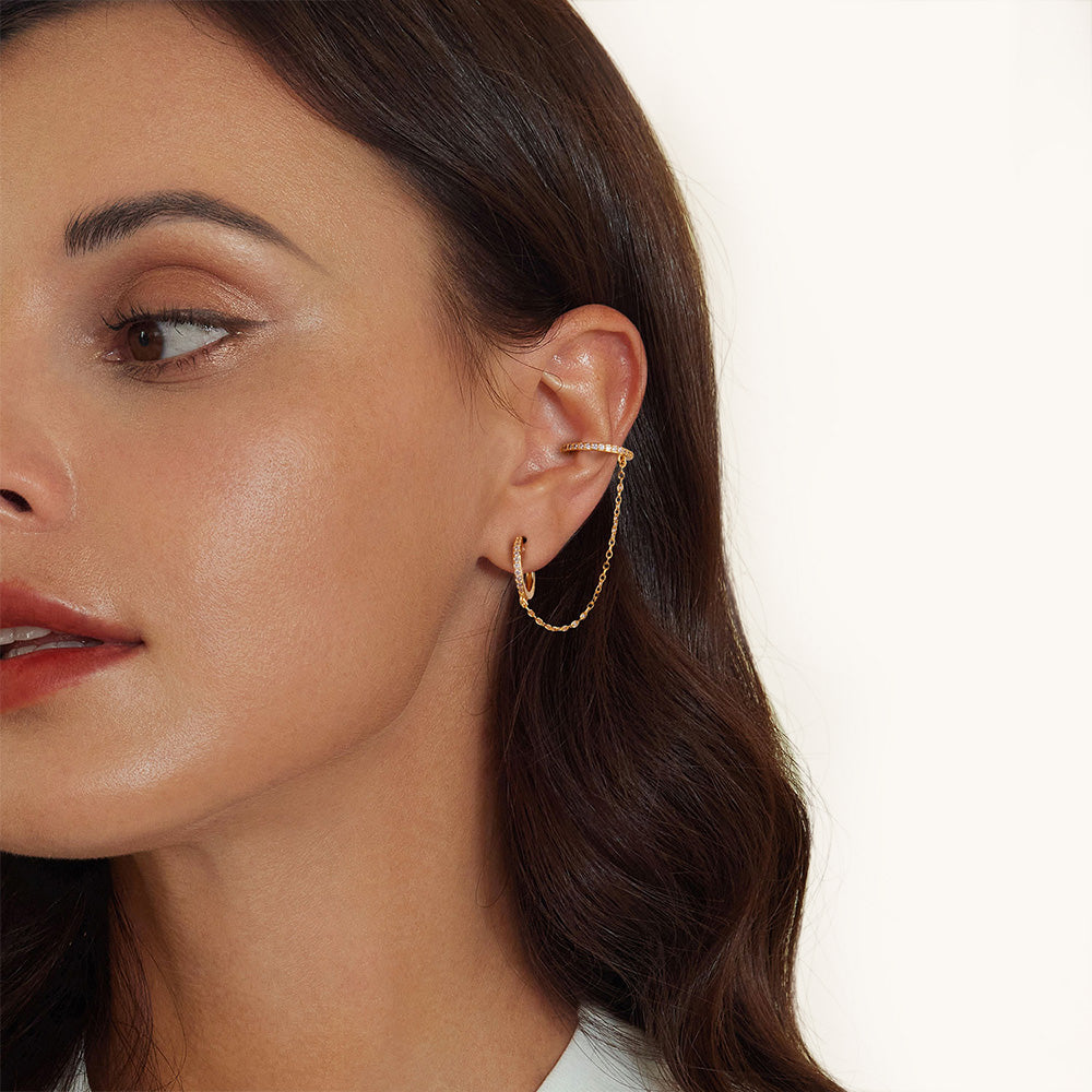 Gnoce Ear Cuff Chain Threader Gold Hoop Earrings_5