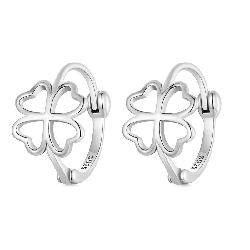 Gnoce Carved Four Leaf Clover Hoop Earrings_1