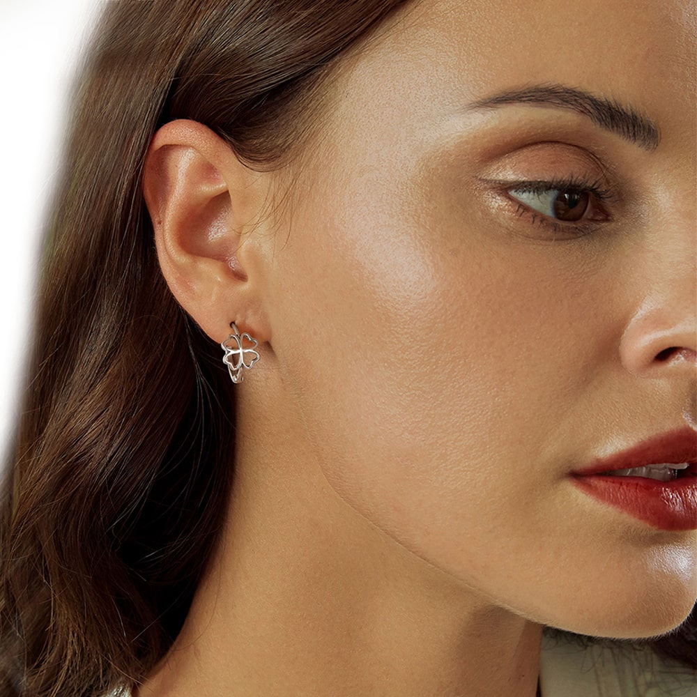 Gnoce Carved Four Leaf Clover Hoop Earrings_4