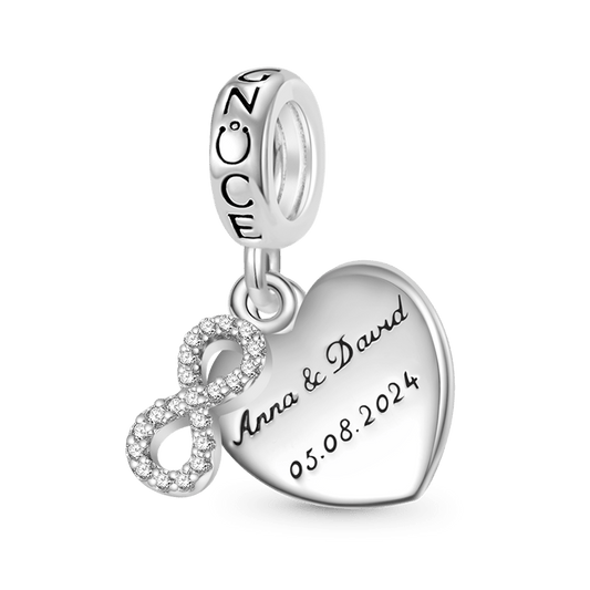 Gnoce Engravable Wedding Date Infinite Love Charm Platinum-plated Silver Blend_1
