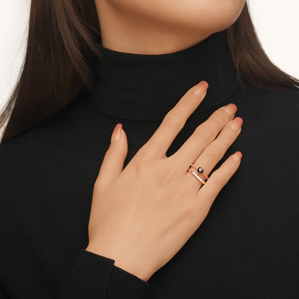 Gnoce Black Heart Cut Stackable Ring Set_4