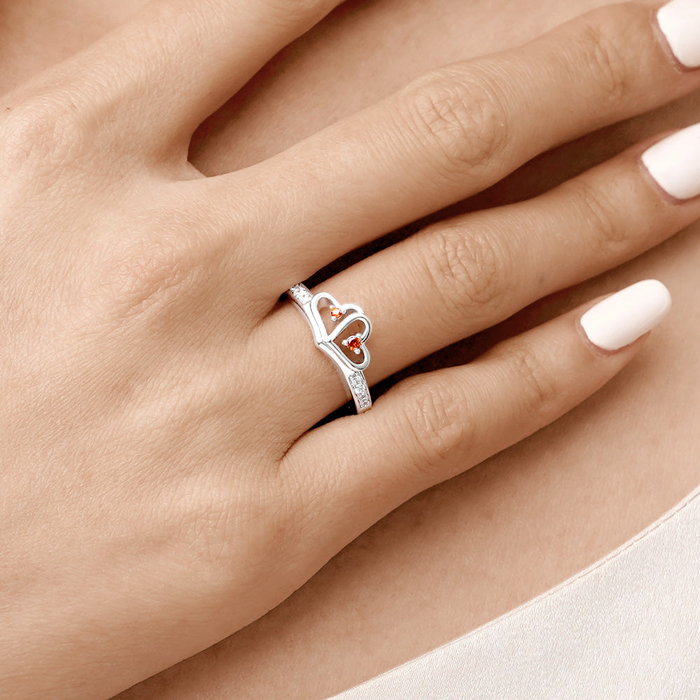 Gnoce Personalised Double Heart Birthstone Ring_6
