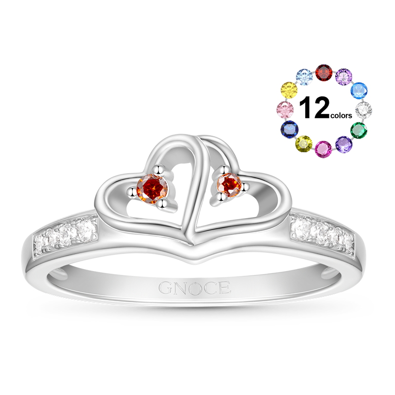 Gnoce Personalised Double Heart Birthstone Ring_1