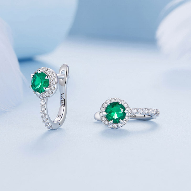 Gnoce Elegant Emerald U-shaped Hoop Earrings_3