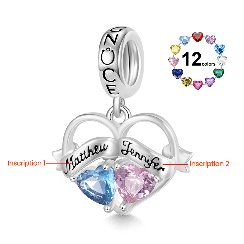 Gnoce Double Heart Engravable Name Birthstone Charm Platinum-plated Silver Blend_2