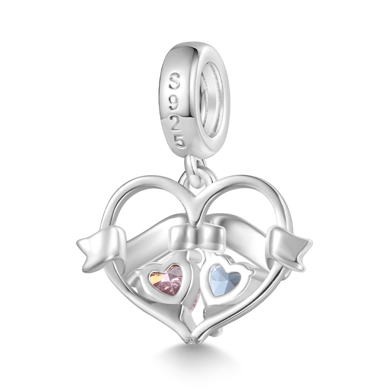 Gnoce Double Heart Engravable Name Birthstone Charm Platinum-plated Silver Blend_3
