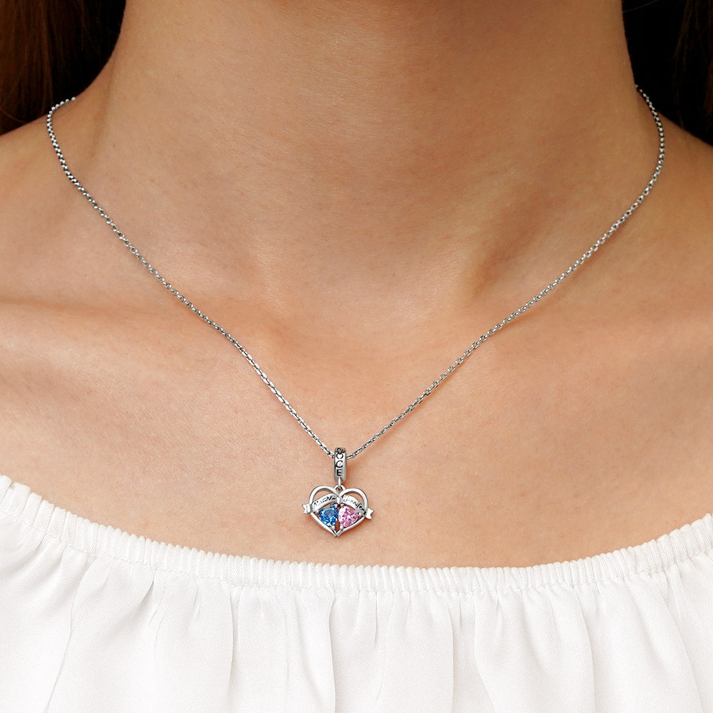 Gnoce Double Heart Engravable Name Birthstone Charm Platinum-plated Silver Blend_5