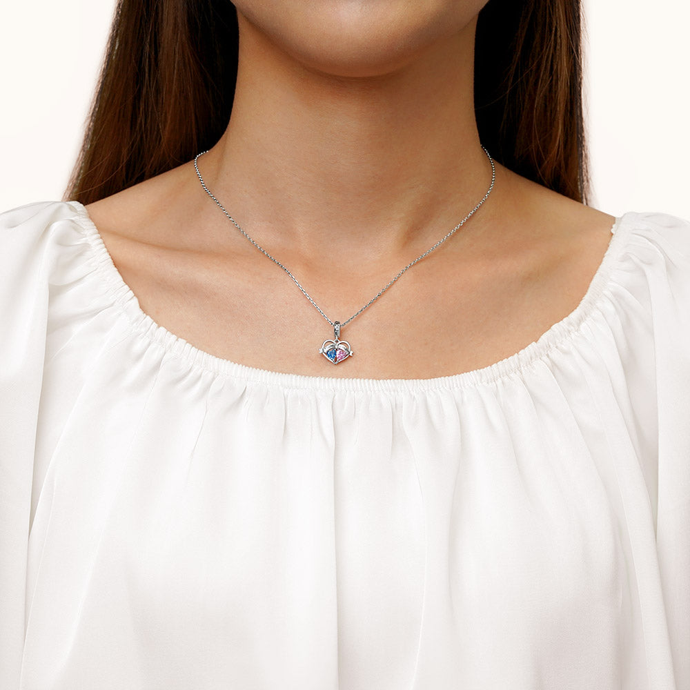Gnoce Double Heart Engravable Name Birthstone Charm Platinum-plated Silver Blend_4