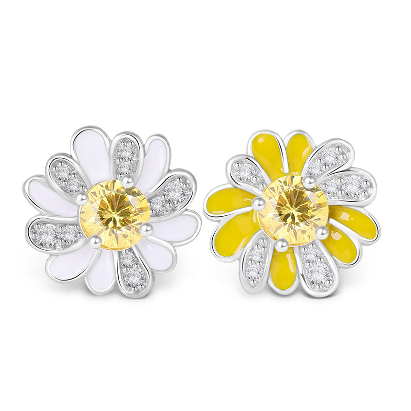Gnoce Daisy Flower Earrings Platinum-plated Silver Blend_1