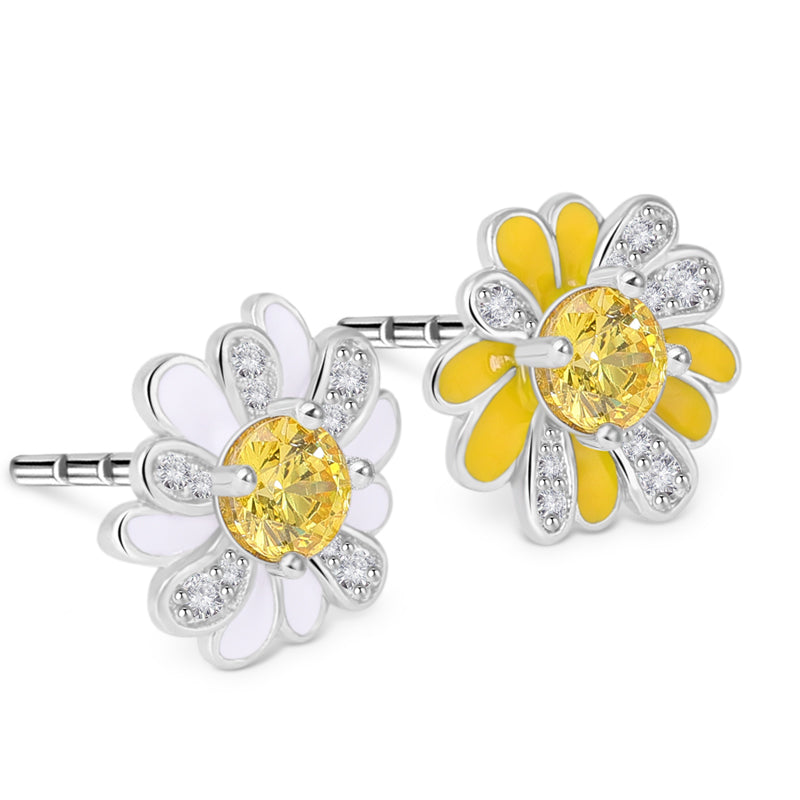 Gnoce Daisy Flower Earrings Platinum-plated Silver Blend_2