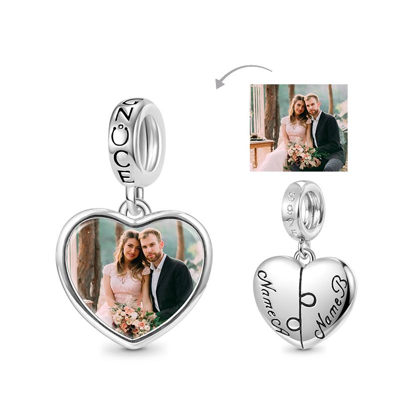 Gnoce Personalized Photo Engravable Name Heart Pendant Dangle Charm_1
